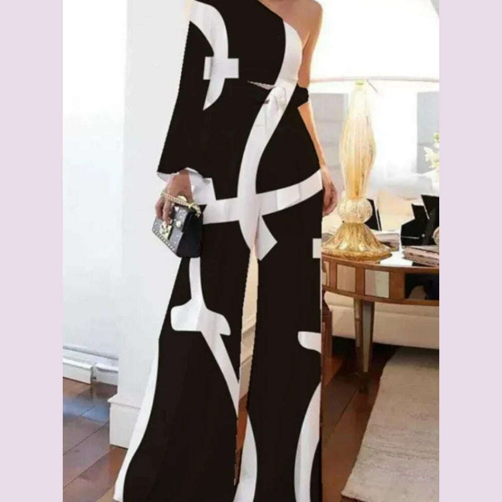 Summer Jumpsuits for Women 2024 Elegant Night Party Sexy Sleeveless Halter Printed High Waist Wide Leg Jumpsuit Women Vacation - KIMLUD