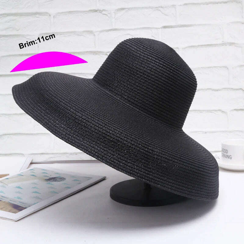 Summer Lady Pleated Straw Hat Women Hepburn Style Casual Sun Hat Large Brim Floppy Sun Hat Cap Holiday Beach Casquette Gorros - KIMLUD