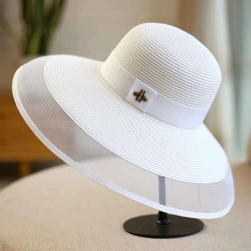 KIMLUD, Summer Large Brim Straw Hat Floppy Wide Brim Sun Cap bee Beach Foldable Hats New adjustable  2020 Hats for Women, white / Adjustable, KIMLUD Womens Clothes