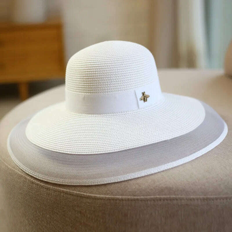 KIMLUD, Summer Large Brim Straw Hat Floppy Wide Brim Sun Cap bee Beach Foldable Hats New adjustable 2020 Hats for Women, KIMLUD Womens Clothes