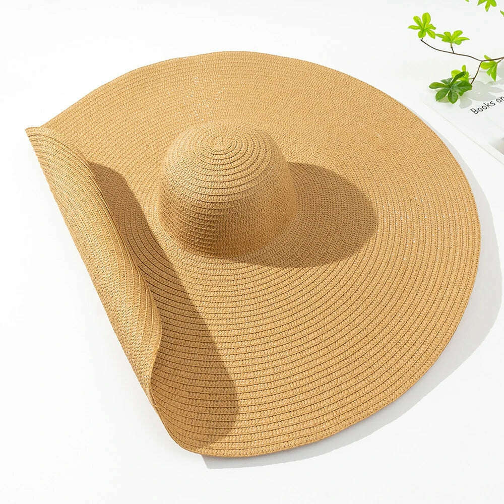 KIMLUD, Summer Large Wide Brim Foldable Sun Hats for Women Oversized Sun Shade Hat Travel Straw Hat Lady UV Protection Beach Hat, KIMLUD Womens Clothes
