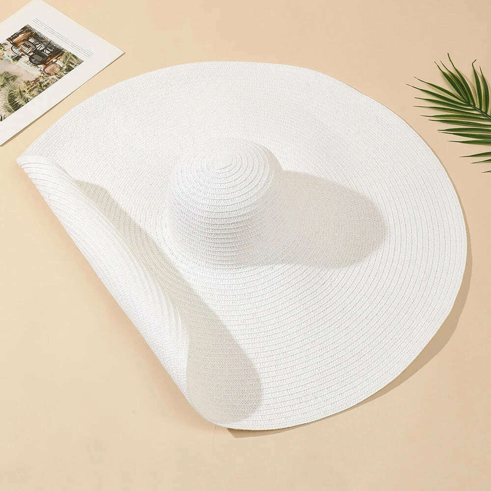 KIMLUD, Summer Large Wide Brim Foldable Sun Hats for Women Oversized Sun Shade Hat Travel Straw Hat Lady UV Protection Beach Hat, White, KIMLUD APPAREL - Womens Clothes