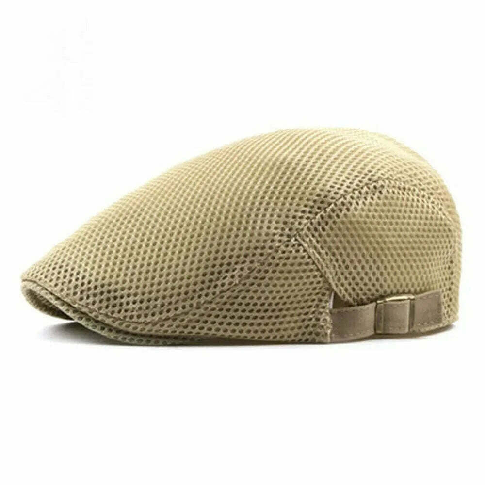 KIMLUD, Summer Men Newsboy breathable Cap Hat Mesh Cabbie Golf Driving Sun Flat Beret Black White Gray Beige Hats Caps Visors, KIMLUD Womens Clothes