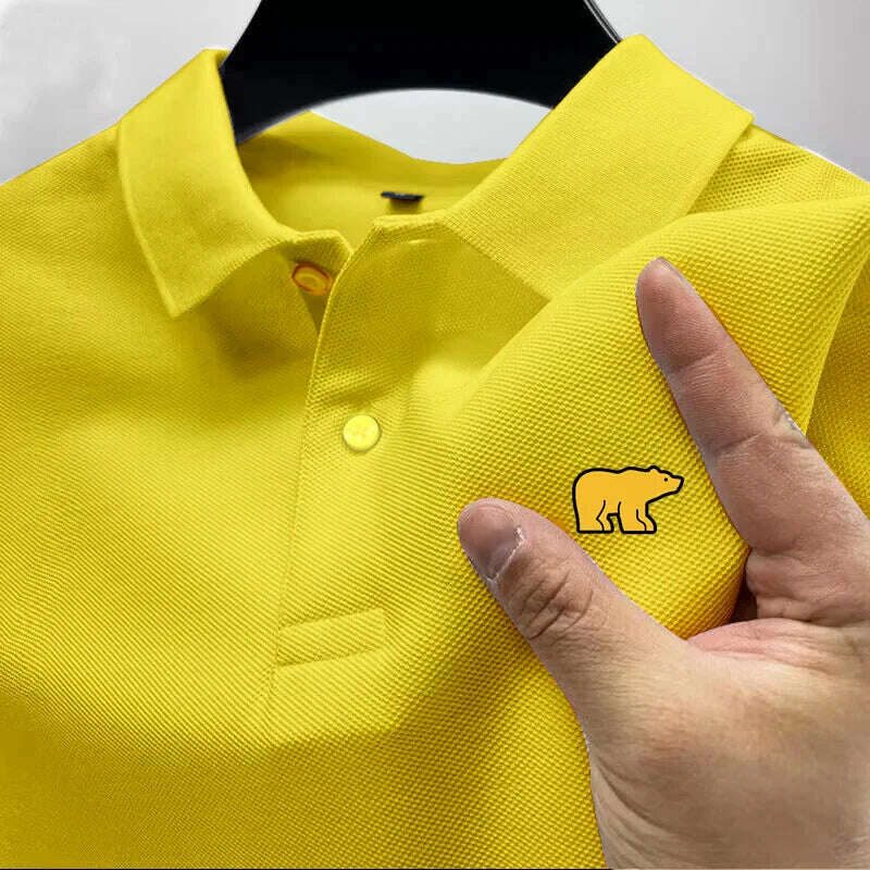 KIMLUD, Summer Men's Casual Short-Sleeved Polo Shirt Office Fashion Lapel Collar T-Shirt Men's Breathable Polo Shirt Men's Clothing, yellow / L, KIMLUD APPAREL - Womens Clothes