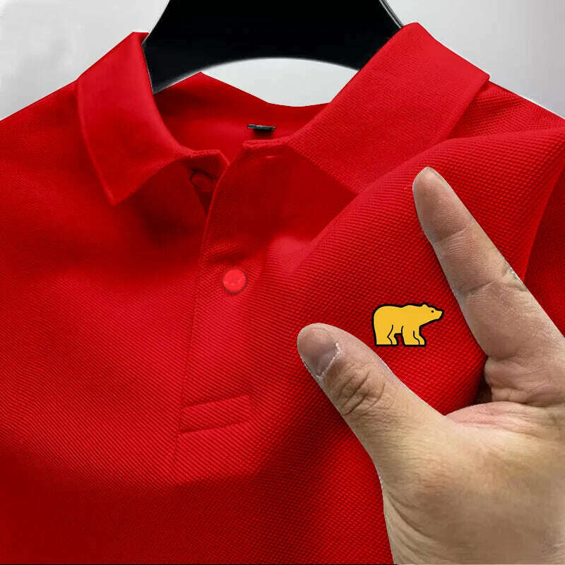 KIMLUD, Summer Men's Casual Short-Sleeved Polo Shirt Office Fashion Lapel Collar T-Shirt Men's Breathable Polo Shirt Men's Clothing, red / XXXL, KIMLUD APPAREL - Womens Clothes