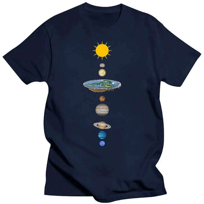 KIMLUD, Summer Men's T-shirt Pure Cotton Planet Print Men's Summer Cool Breathable Casual O Collar Loose T-shirt, Navy Blue / XS, KIMLUD APPAREL - Womens Clothes