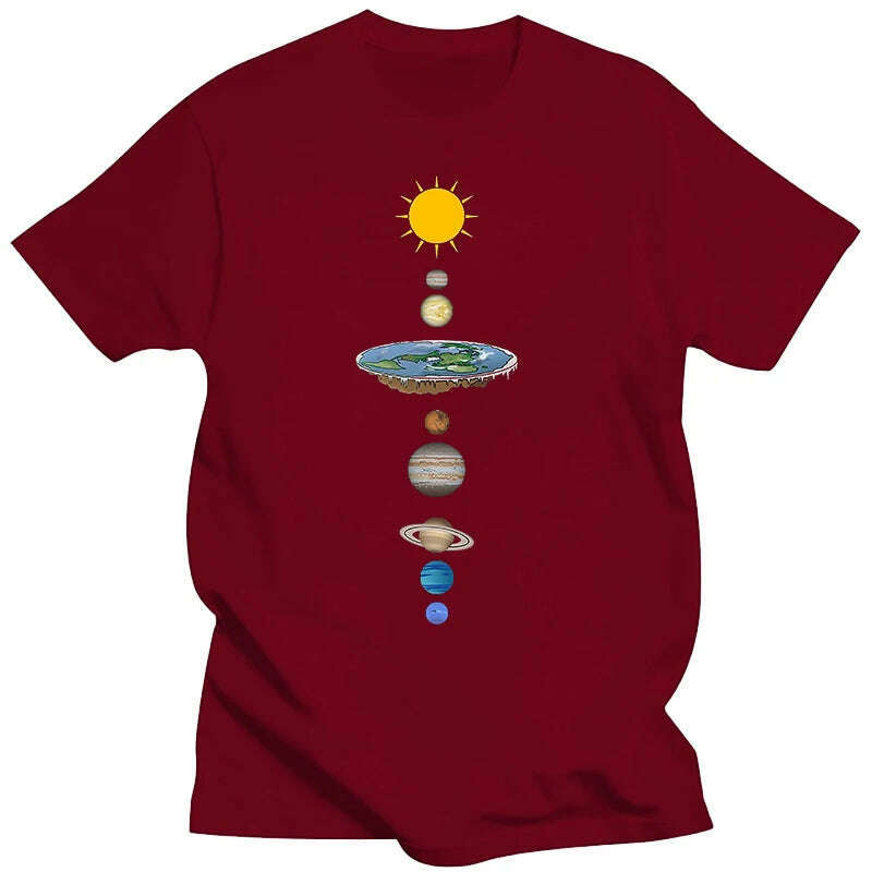 KIMLUD, Summer Men's T-shirt Pure Cotton Planet Print Men's Summer Cool Breathable Casual O Collar Loose T-shirt, Winered / XL, KIMLUD APPAREL - Womens Clothes