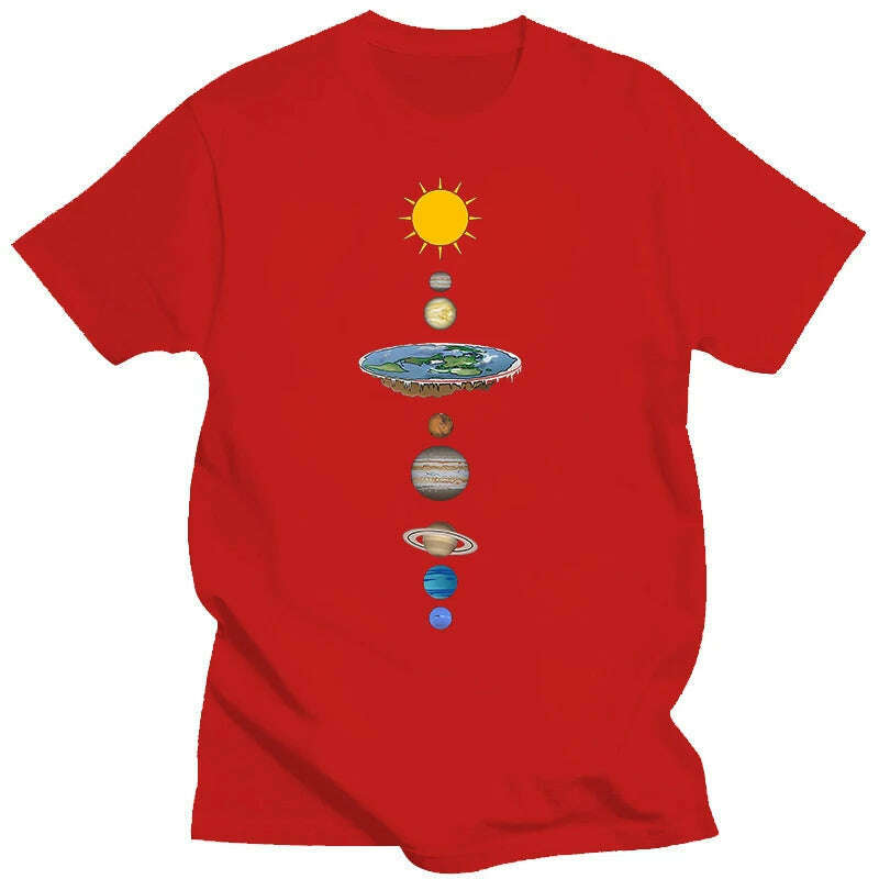 KIMLUD, Summer Men's T-shirt Pure Cotton Planet Print Men's Summer Cool Breathable Casual O Collar Loose T-shirt, Red / 3XL, KIMLUD APPAREL - Womens Clothes