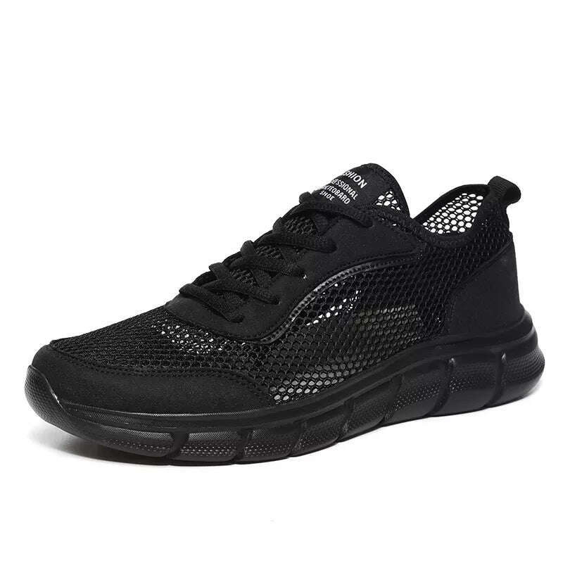 KIMLUD, Summer Mesh Shoes Men Sneakers Breathable Light Men's Casual Shoes Lace-Up Walking Footwear Tenis Masculino Zapatillas Hombre, All Black / 6, KIMLUD APPAREL - Womens Clothes