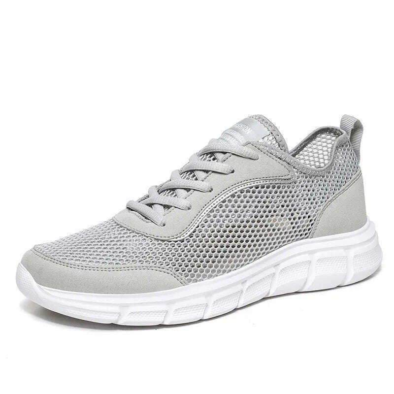 KIMLUD, Summer Mesh Shoes Men Sneakers Breathable Light Men&#39;s Casual Shoes Lace-Up Walking Footwear Tenis Masculino Zapatillas Hombre, Gray / 6, KIMLUD Womens Clothes