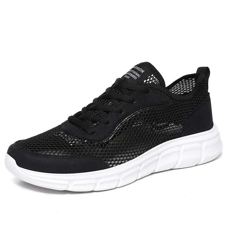 KIMLUD, Summer Mesh Shoes Men Sneakers Breathable Light Men&#39;s Casual Shoes Lace-Up Walking Footwear Tenis Masculino Zapatillas Hombre, Black White / 6, KIMLUD Womens Clothes
