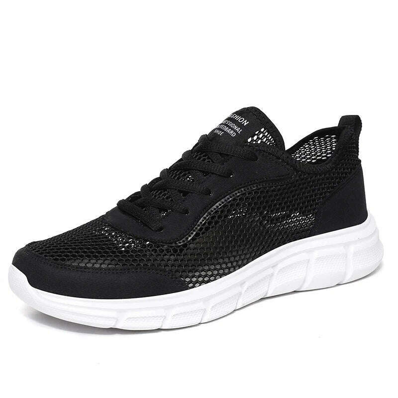 KIMLUD, Summer Mesh Shoes Men Sneakers Breathable Light Men's Casual Shoes Lace-Up Walking Footwear Tenis Masculino Zapatillas Hombre, Black White / 6, KIMLUD APPAREL - Womens Clothes