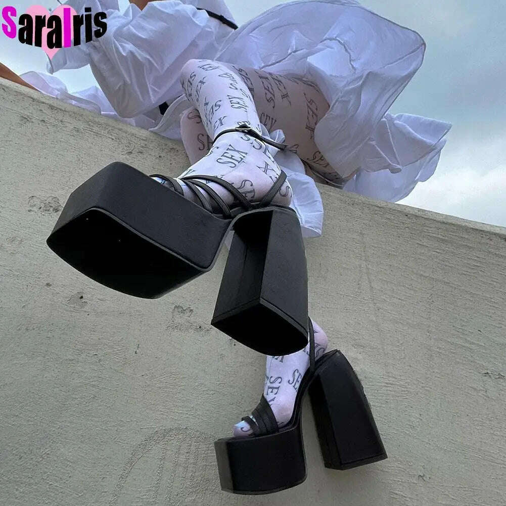 KIMLUD, Summer New 2023 Sexy Party Sandals Women Bling Crystal Prom Cool Platform High Heels Shoes For Woman Buckle Banquet Sandals Lady, black style 5 / 6.5, KIMLUD APPAREL - Womens Clothes
