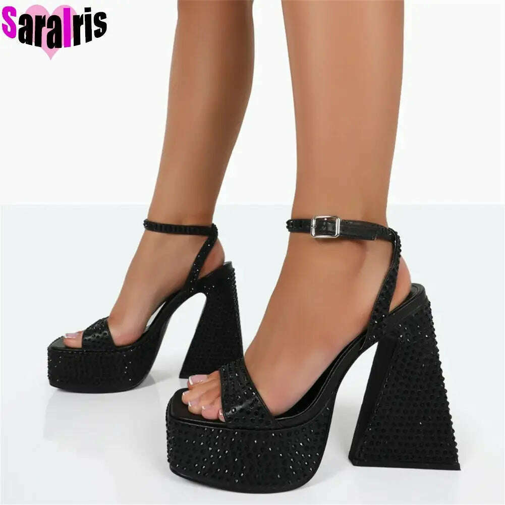 KIMLUD, Summer New 2023 Sexy Party Sandals Women Bling Crystal Prom Cool Platform High Heels Shoes For Woman Buckle Banquet Sandals Lady, black style 2 / 6.5, KIMLUD APPAREL - Womens Clothes