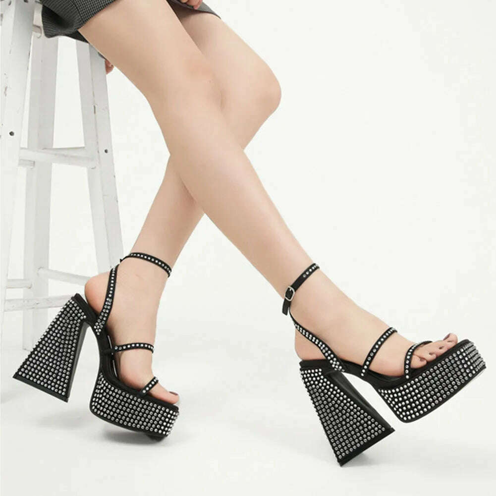 KIMLUD, Summer New 2023 Sexy Party Sandals Women Bling Crystal Prom Cool Platform High Heels Shoes For Woman Buckle Banquet Sandals Lady, KIMLUD Womens Clothes