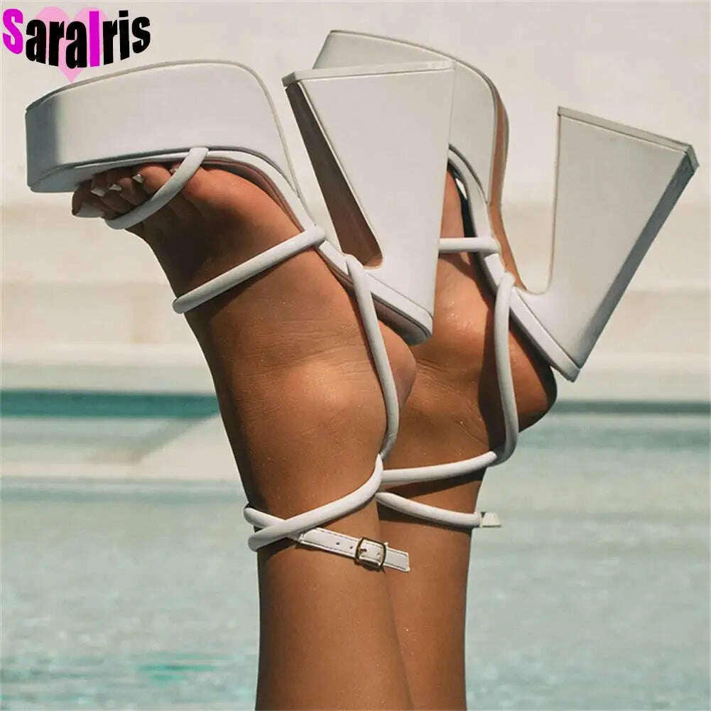 KIMLUD, Summer New 2023 Sexy Party Sandals Women Bling Crystal Prom Cool Platform High Heels Shoes For Woman Buckle Banquet Sandals Lady, KIMLUD Womens Clothes