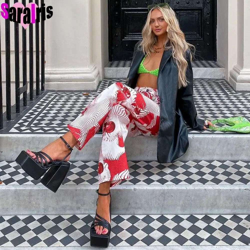 KIMLUD, Summer New 2023 Sexy Party Sandals Women Bling Crystal Prom Cool Platform High Heels Shoes For Woman Buckle Banquet Sandals Lady, KIMLUD Womens Clothes