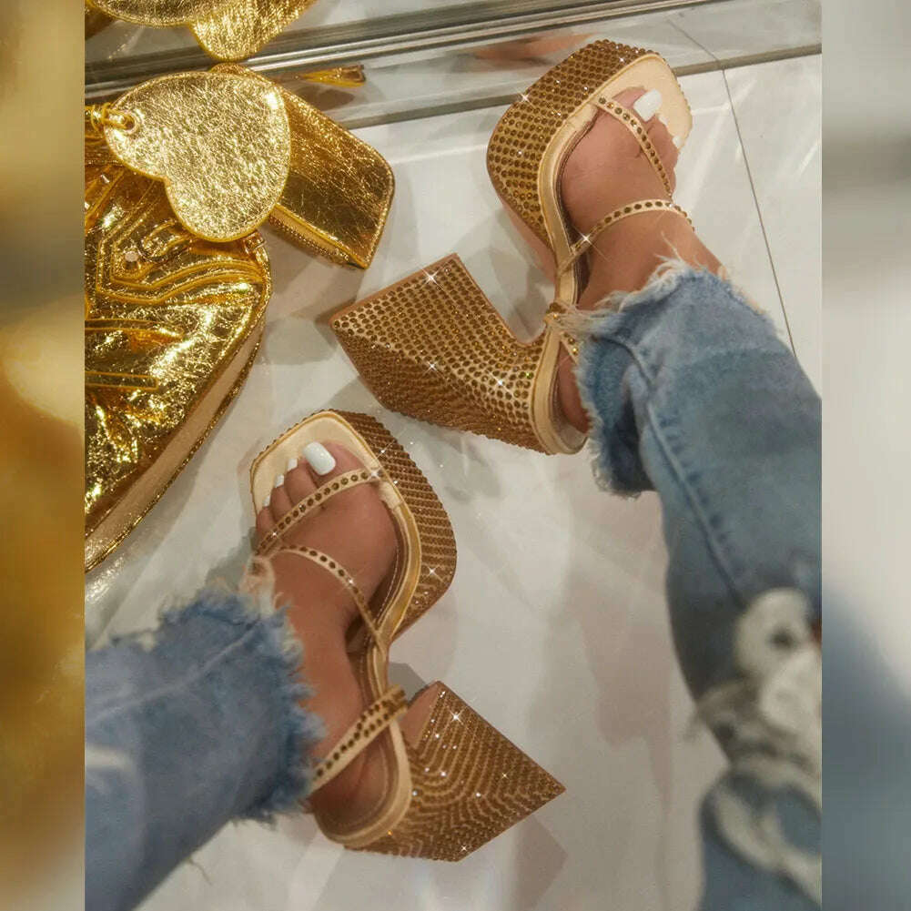 KIMLUD, Summer New 2023 Sexy Party Sandals Women Bling Crystal Prom Cool Platform High Heels Shoes For Woman Buckle Banquet Sandals Lady, KIMLUD Womens Clothes