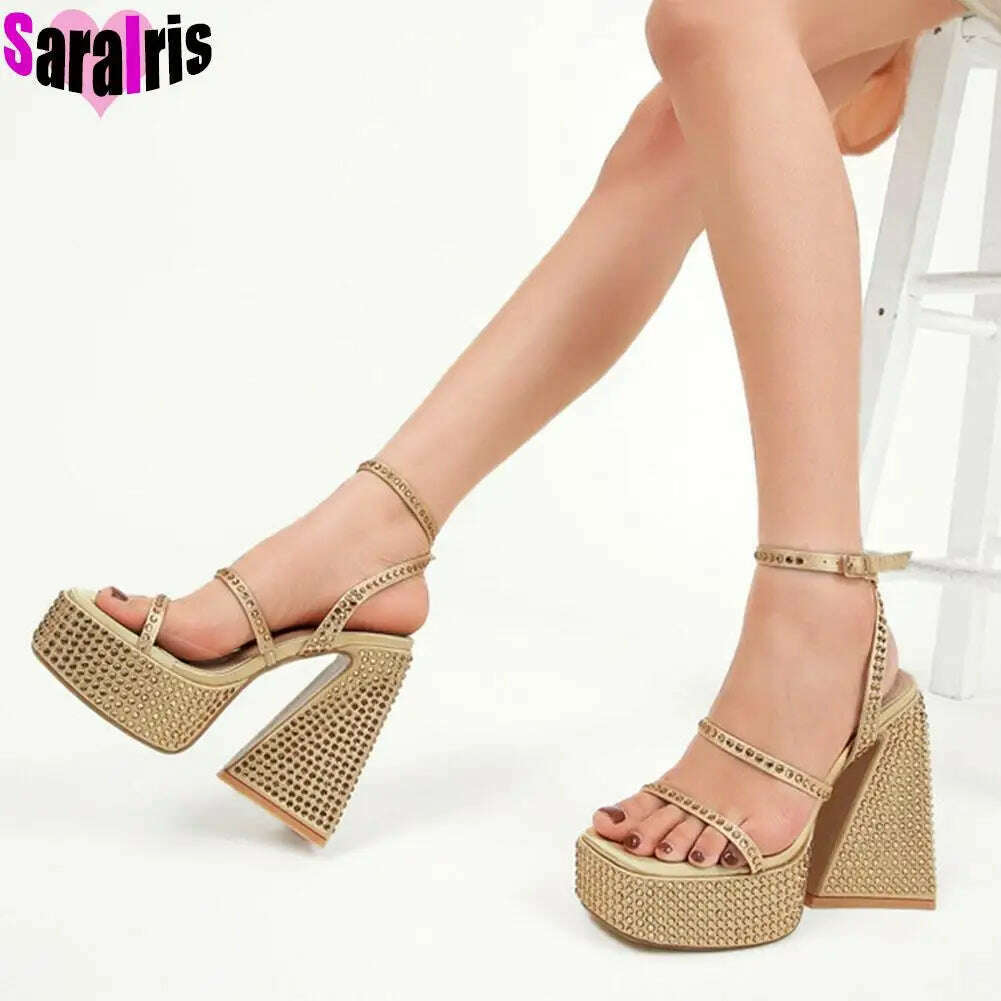 KIMLUD, Summer New 2023 Sexy Party Sandals Women Bling Crystal Prom Cool Platform High Heels Shoes For Woman Buckle Banquet Sandals Lady, KIMLUD Womens Clothes