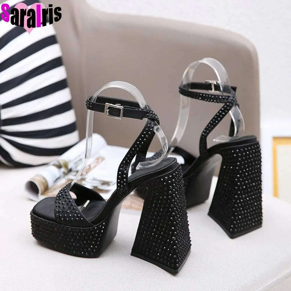 KIMLUD, Summer New 2023 Sexy Party Sandals Women Bling Crystal Prom Cool Platform High Heels Shoes For Woman Buckle Banquet Sandals Lady, KIMLUD Womens Clothes