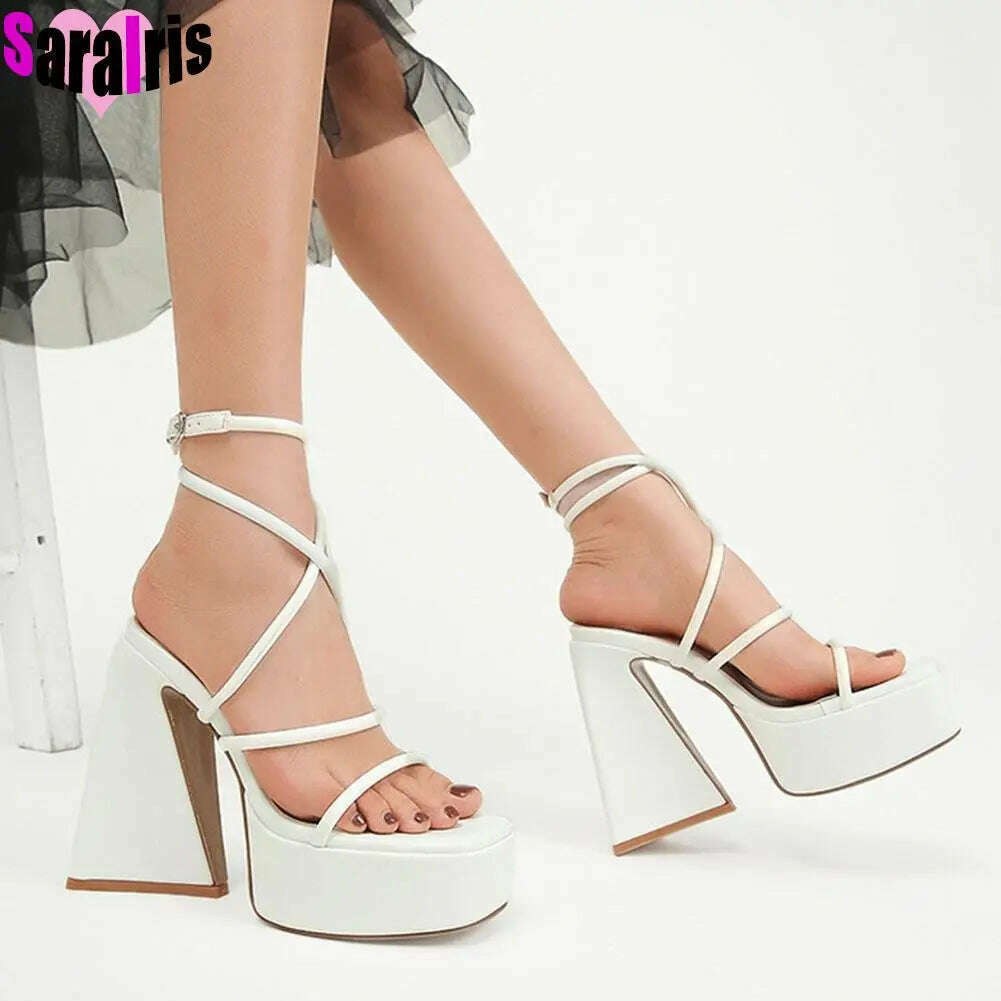 KIMLUD, Summer New 2023 Sexy Party Sandals Women Bling Crystal Prom Cool Platform High Heels Shoes For Woman Buckle Banquet Sandals Lady, KIMLUD Womens Clothes