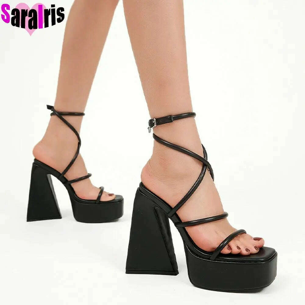KIMLUD, Summer New 2023 Sexy Party Sandals Women Bling Crystal Prom Cool Platform High Heels Shoes For Woman Buckle Banquet Sandals Lady, KIMLUD Womens Clothes
