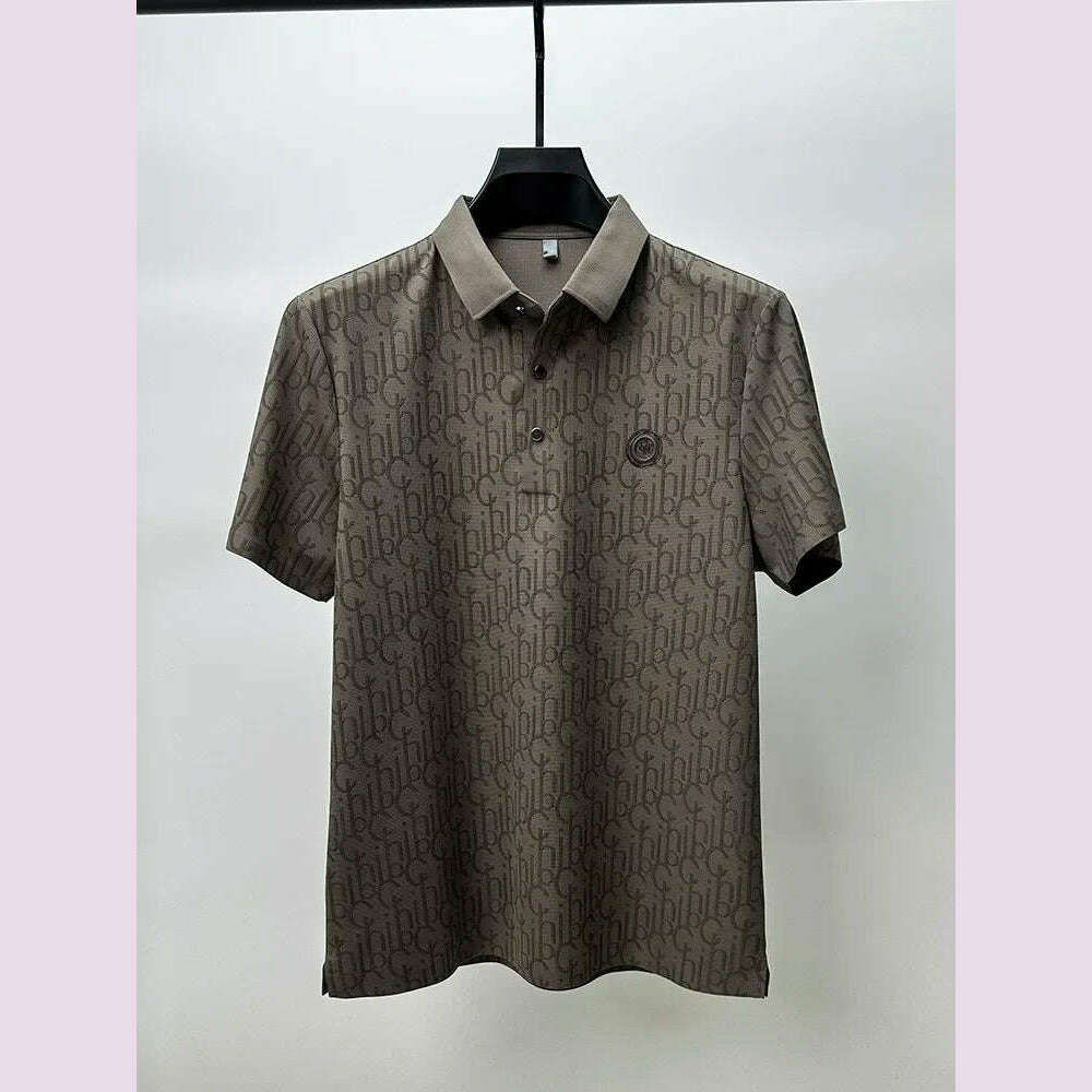 Summer New High-end Silk Short Sleeved Polo Shirt for Men's Luxurious Embossed Casual Fashion Comfortable Breathable Cool Top - KIMLUD