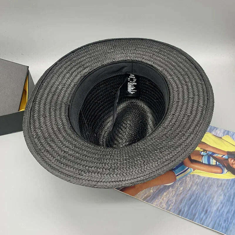 Summer Panama Hats for Women Men Wide Brim Paper Straw Hats Feather Band Fedora Sun Hat Beach Vocation Derby Hat - KIMLUD