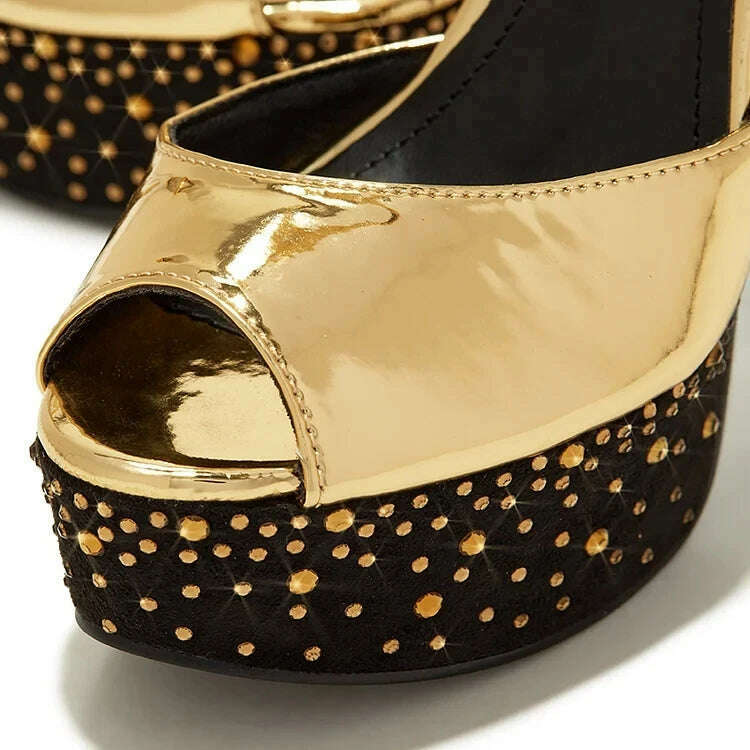 KIMLUD, Summer Platform Thin Heel Luxury Sandals Crystal Bead Strappy Summer Women Dress Shoes Peep Toe Buckle Strap Dress Sandals 44, KIMLUD Womens Clothes