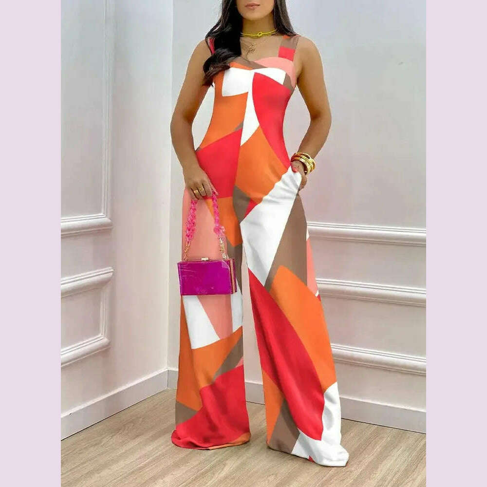 Summer Print Elegnat Women's Jumpsuits Fashion Spaghetti Strap Loose Boho Wide Leg Playsuit Casual Female Wide Leg Jumpsuit - KIMLUD