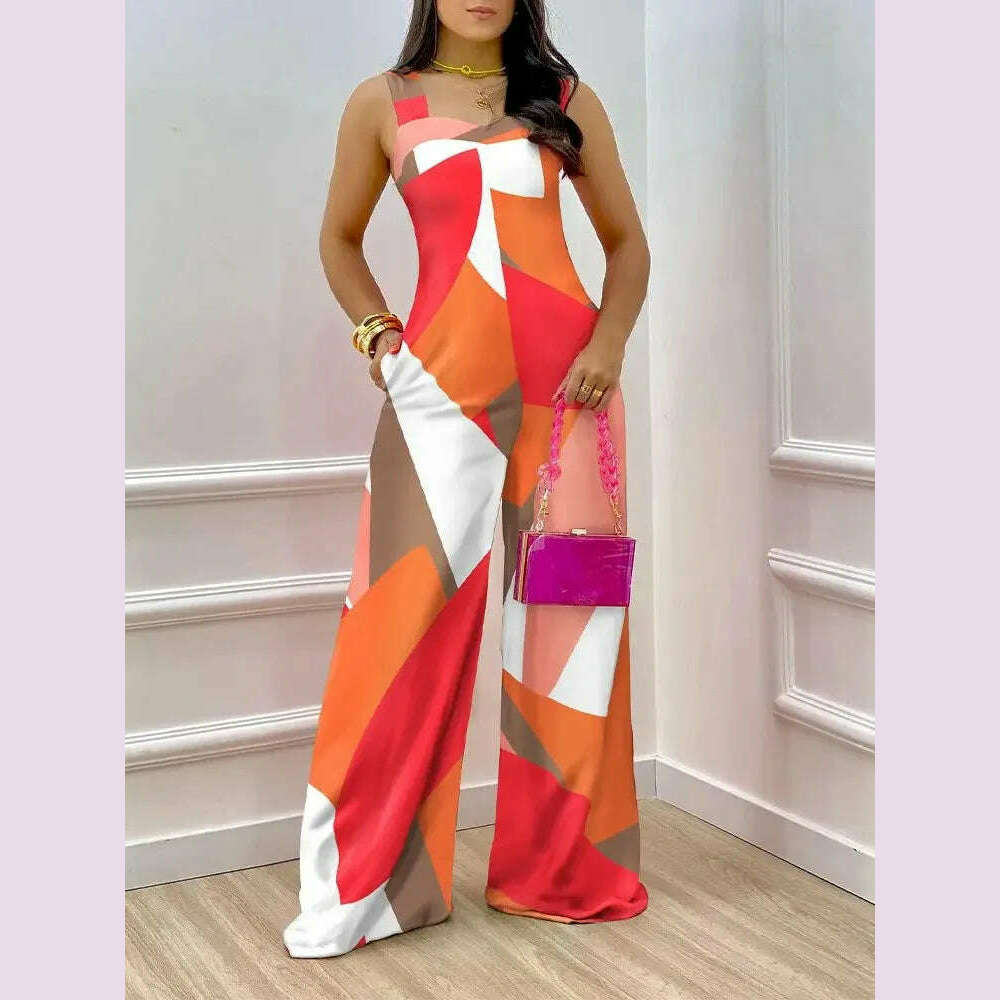 Summer Print Elegnat Women's Jumpsuits Fashion Spaghetti Strap Loose Boho Wide Leg Playsuit Casual Female Wide Leg Jumpsuit - KIMLUD