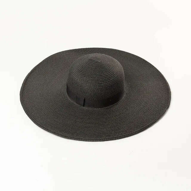 KIMLUD, Summer Simple Floppy Sun Hat Women Wide Brim Beach Hat Girls Seaside Travel Foldable Straw Hat Sunscreen UV Protection Lady Cap, Webbing black / Brim 11cm, KIMLUD APPAREL - Womens Clothes