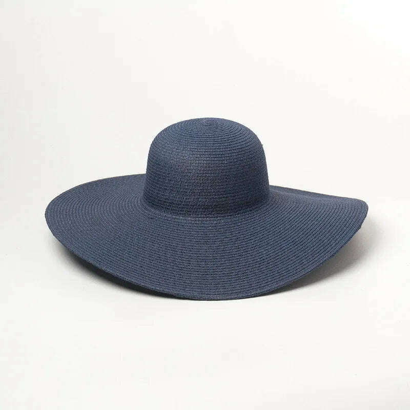 KIMLUD, Summer Simple Floppy Sun Hat Women Wide Brim Beach Hat Girls Seaside Travel Foldable Straw Hat Sunscreen UV Protection Lady Cap, Navy blue / Brim 11cm, KIMLUD APPAREL - Womens Clothes