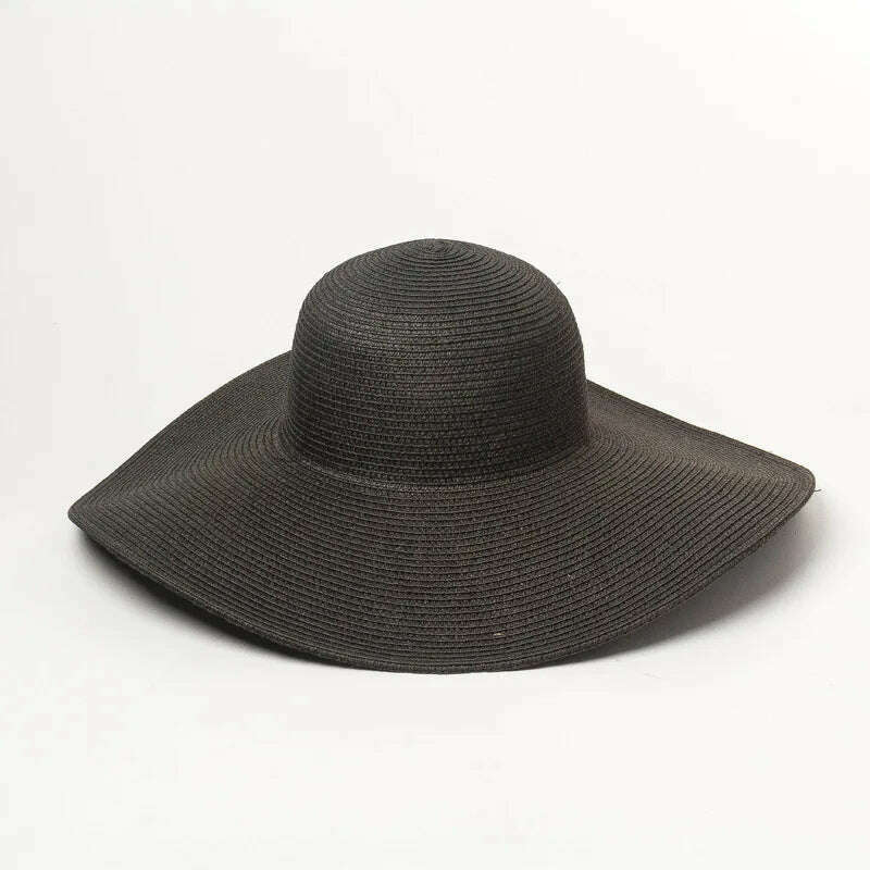 KIMLUD, Summer Simple Floppy Sun Hat Women Wide Brim Beach Hat Girls Seaside Travel Foldable Straw Hat Sunscreen UV Protection Lady Cap, Black / Brim 11cm, KIMLUD APPAREL - Womens Clothes