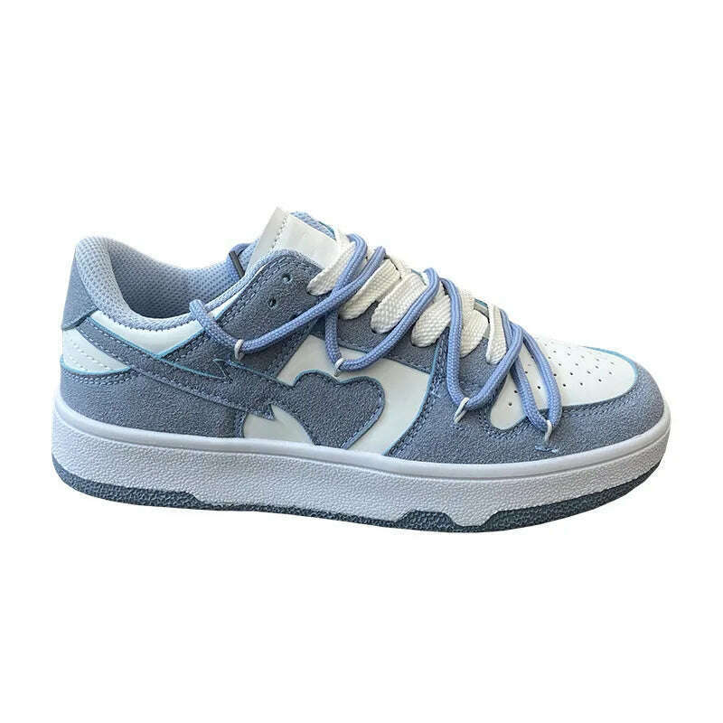 KIMLUD, Summer Sneakers Girly Heart Fashion Blue Casuals Sneakers New Couple Trend Lace-up White Shoes Sneakers Women Shoes, Haze blue / 38, KIMLUD APPAREL - Womens Clothes