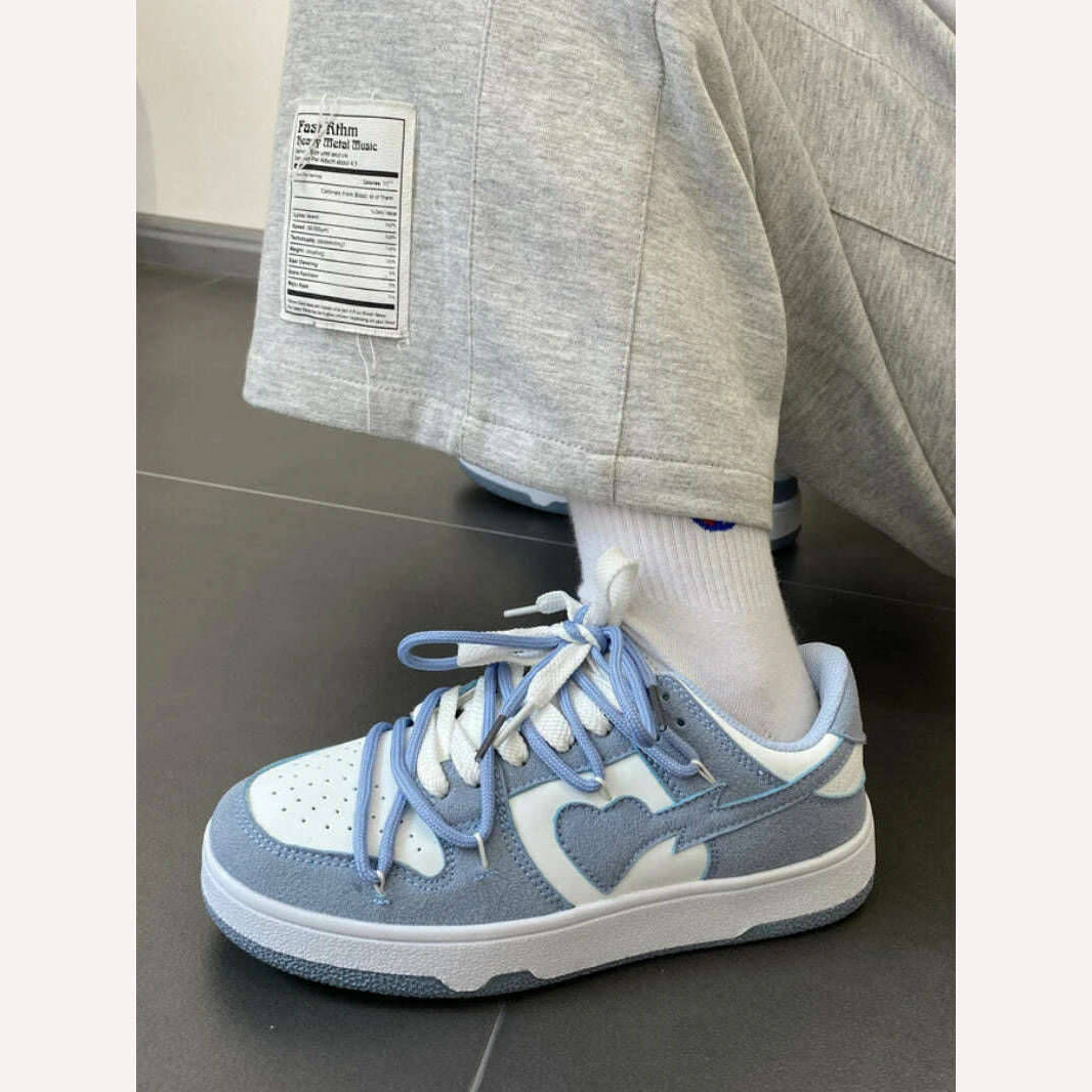 KIMLUD, Summer Sneakers Girly Heart Fashion Blue Casuals Sneakers New Couple Trend Lace-up White Shoes Sneakers Women Shoes, KIMLUD Womens Clothes