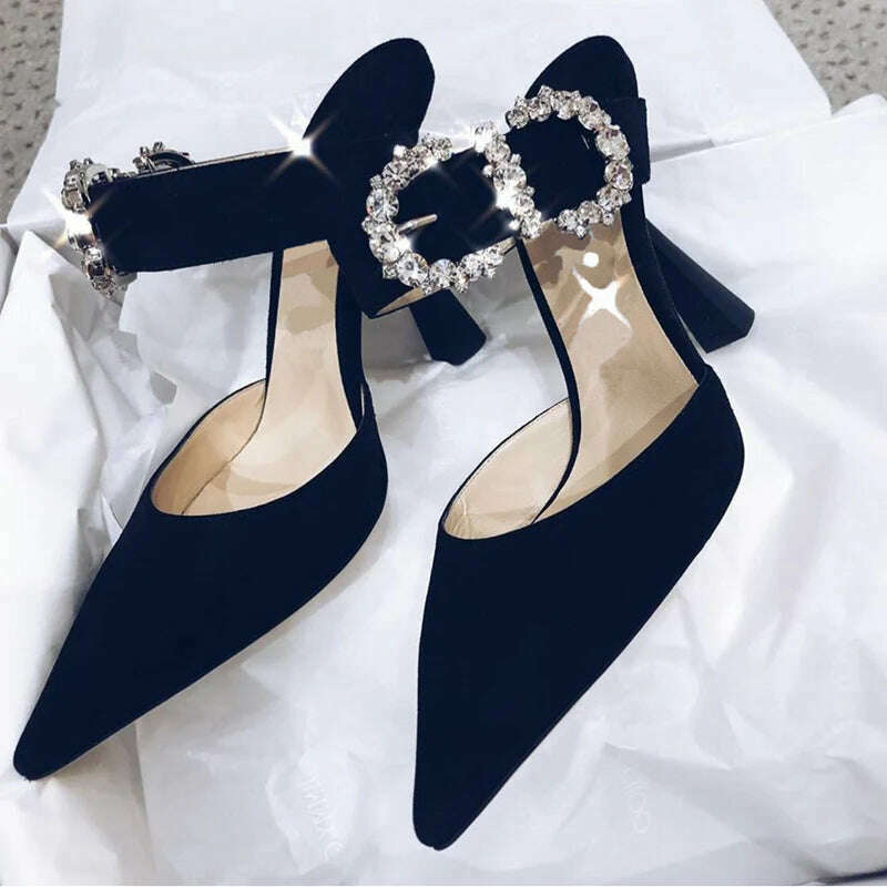 KIMLUD, Summer Stiletto Sandals Women High Heels Rhinestone Buckle Pointed Toe Shoes Women High-Heeled Slippers sandalias de las mujeres, KIMLUD Women's Clothes