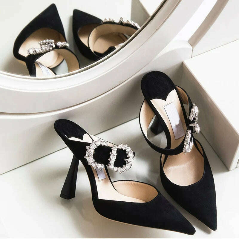 KIMLUD, Summer Stiletto Sandals Women High Heels Rhinestone Buckle Pointed Toe Shoes Women High-Heeled Slippers sandalias de las mujeres, KIMLUD Womens Clothes