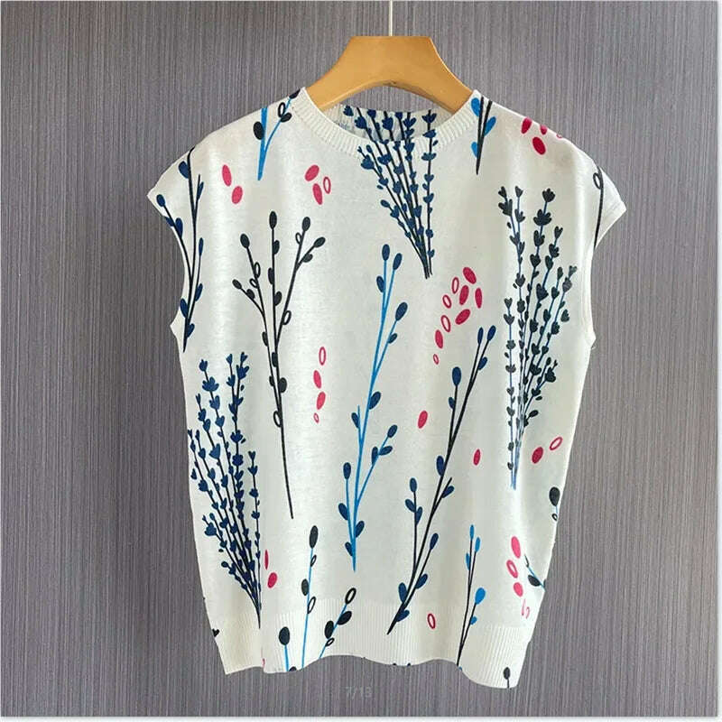 KIMLUD, Summer Thin Worsted Wool Short Sleeve Printed Graffiti Sweater Women's Low Round Neck Pullover Loose Slim Half Sleeve T-shirt, 05 / S / CHINA, KIMLUD APPAREL - Womens Clothes
