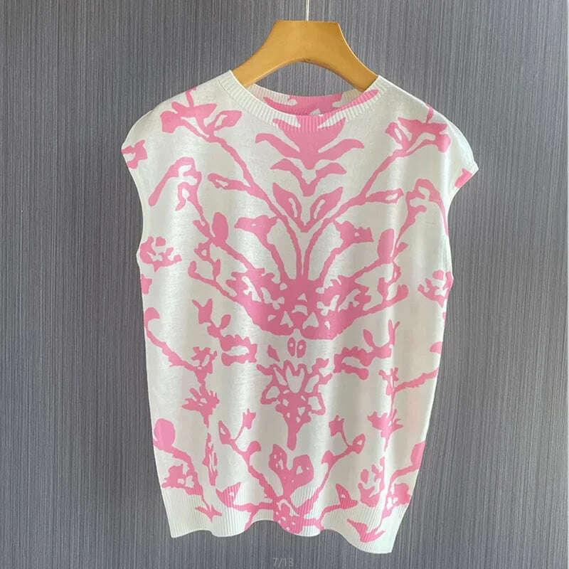KIMLUD, Summer Thin Worsted Wool Short Sleeve Printed Graffiti Sweater Women's Low Round Neck Pullover Loose Slim Half Sleeve T-shirt, 02 / L / CHINA, KIMLUD APPAREL - Womens Clothes