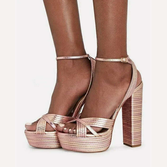 KIMLUD, Summer Women Pink Silver Gold Block High Heel Sandals Women Peep Toe Platform Rome Sandals Lady Buckle Strap Slingback Shoes, Clear / 35, KIMLUD Womens Clothes