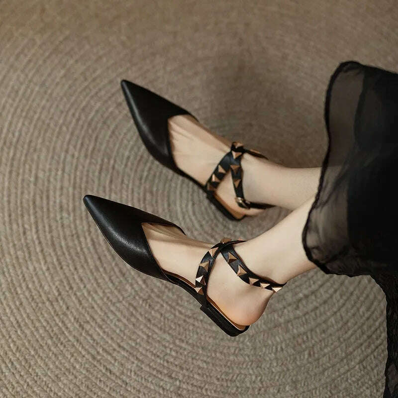 KIMLUD, Summer Women's Slippers Soft Leather Pointed External Wearing Slippers New Versatile Baotou Fashion Flat Bottom Sandals Womens, black / 36, KIMLUD APPAREL - Womens Clothes