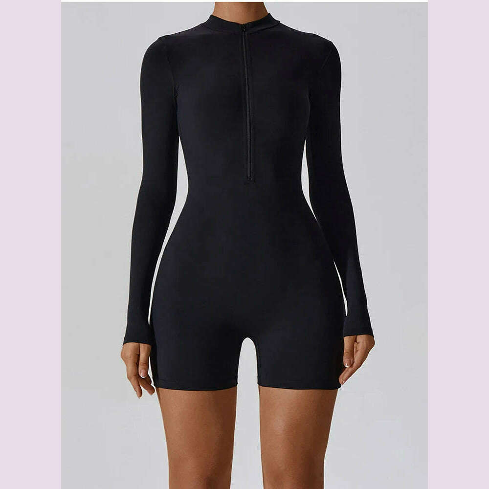 Summer Zipper Workout Jumpsuit Sports Overalls Women Gym Clothing Running Fitness Suits Gym Tracksuit Short Sportswear Yoga Set - KIMLUD