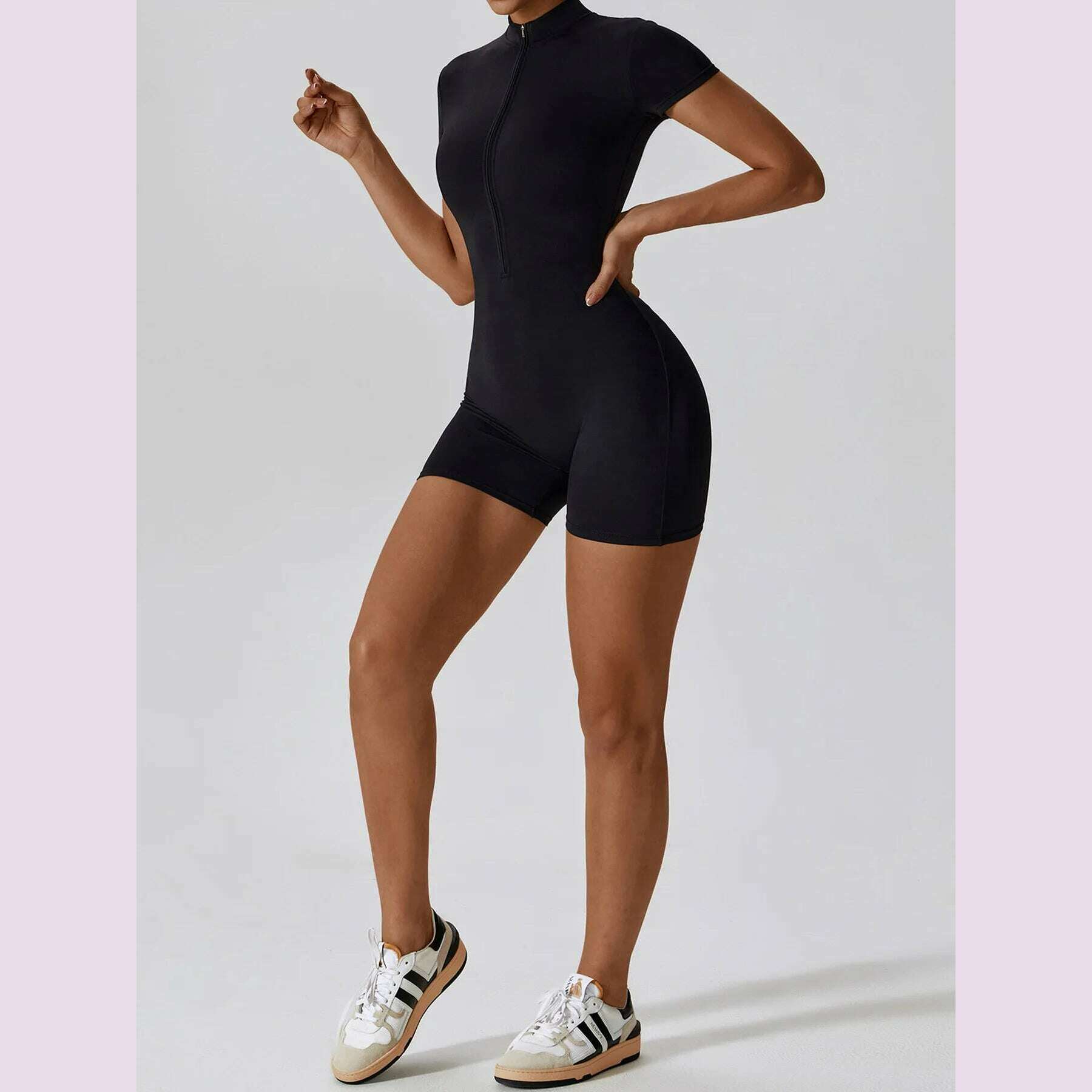 Summer Zipper Workout Jumpsuit Sports Overalls Women Gym Clothing Running Fitness Suits Gym Tracksuit Short Sportswear Yoga Set - KIMLUD