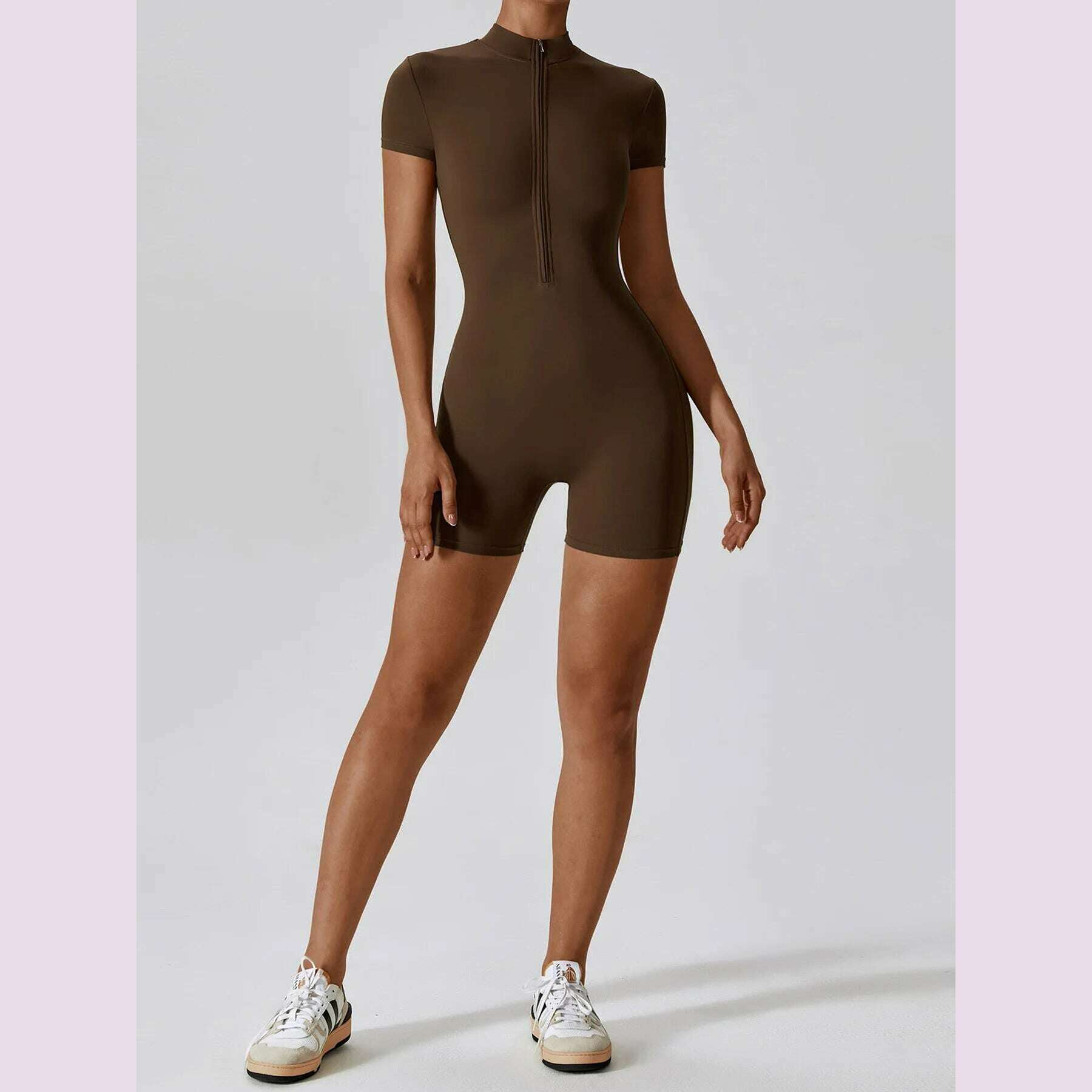 Summer Zipper Workout Jumpsuit Sports Overalls Women Gym Clothing Running Fitness Suits Gym Tracksuit Short Sportswear Yoga Set - KIMLUD