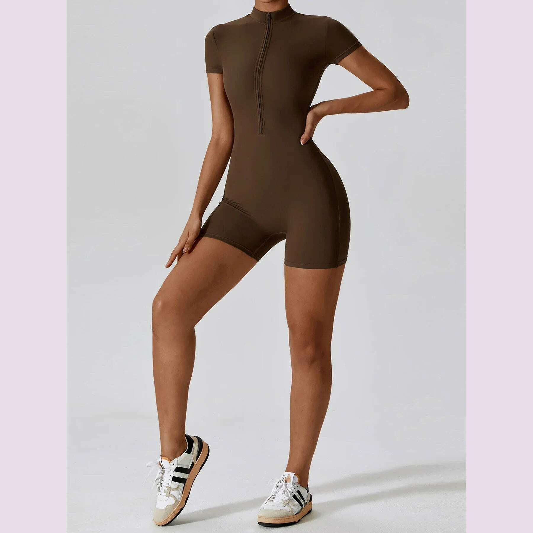 Summer Zipper Workout Jumpsuit Sports Overalls Women Gym Clothing Running Fitness Suits Gym Tracksuit Short Sportswear Yoga Set - KIMLUD