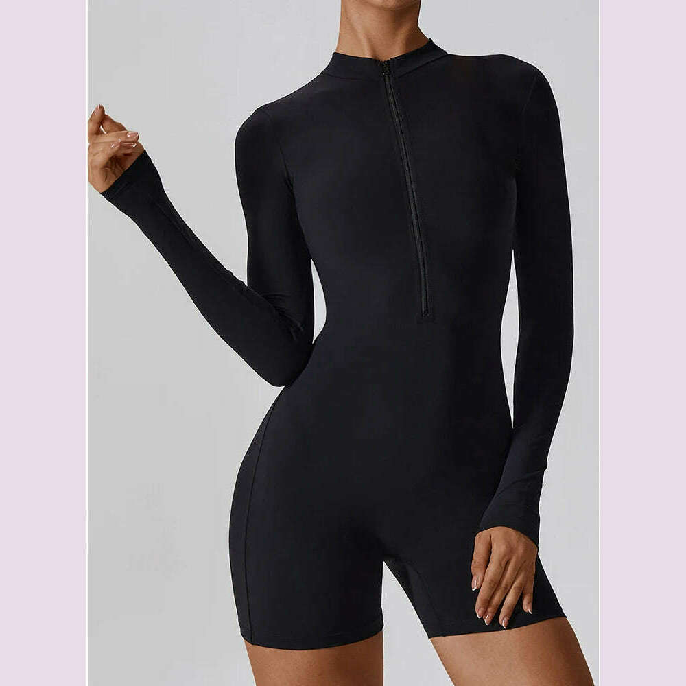 Summer Zipper Workout Jumpsuit Sports Overalls Women Gym Clothing Running Fitness Suits Gym Tracksuit Short Sportswear Yoga Set - KIMLUD