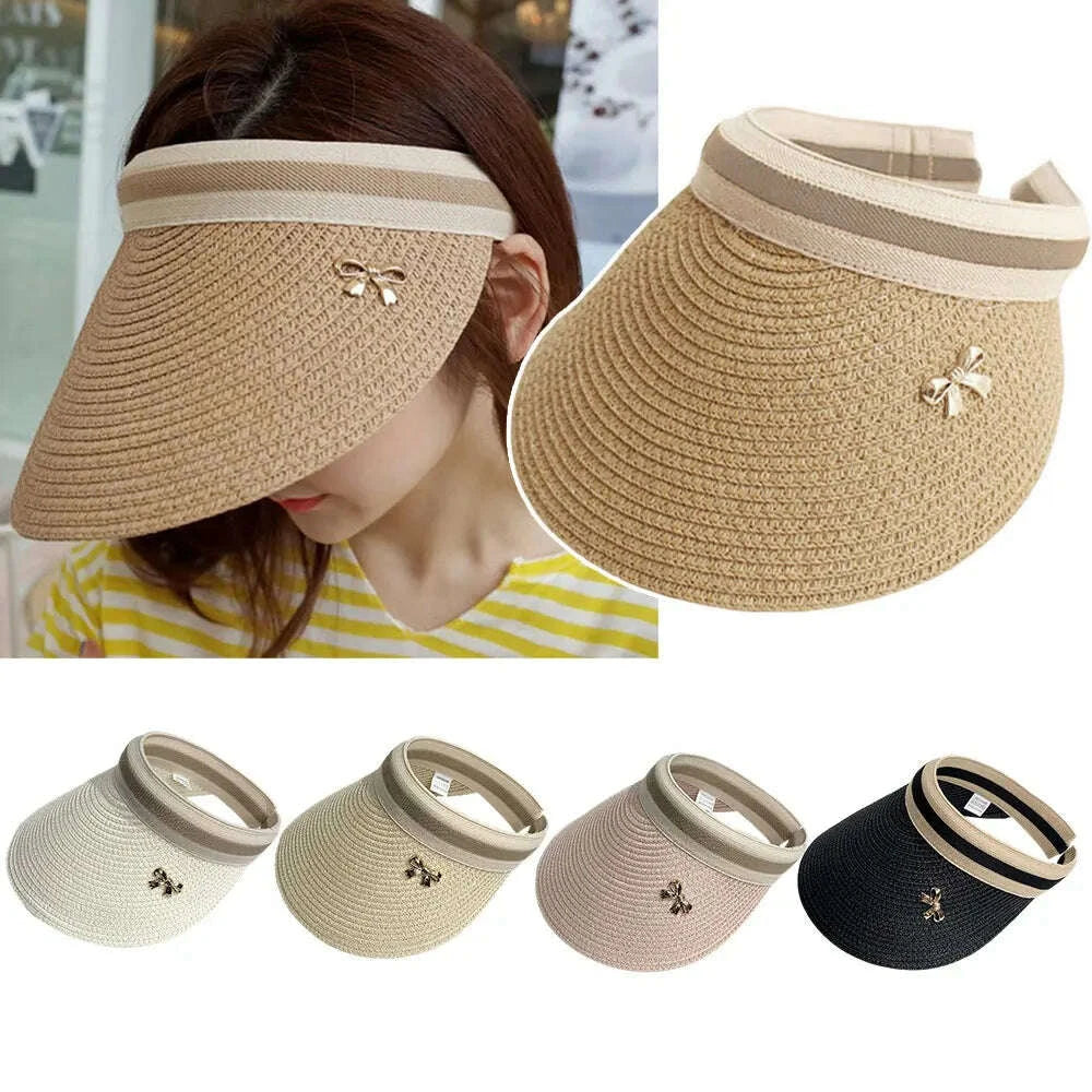 Sun Caps Straw Braid Big Brim Sunscreen Visor Hat Baseball Cap Summer Breathable Bow Tie Decor Outdoor
