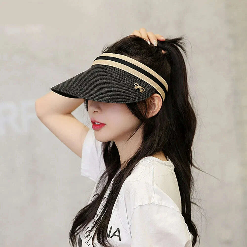 Sun Caps Straw Braid Big Brim Sunscreen Visor Hat Baseball Cap Summer Breathable Bow Tie Decor Outdoor