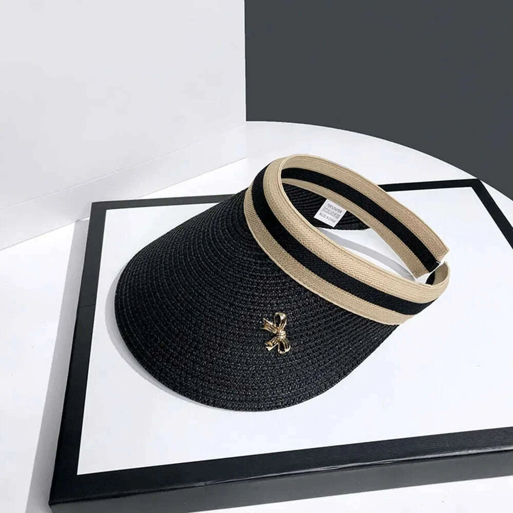 Sun Caps Straw Braid Big Brim Sunscreen Visor Hat Baseball Cap Summer Breathable Bow Tie Decor Outdoor